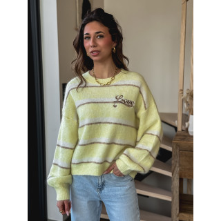 Pull ligné Love - Jaune