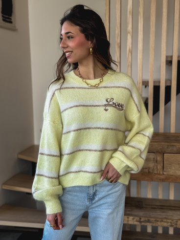 Pull ligné Love - Jaune Pull ligné Love - Jaune