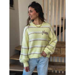 Pull ligné Love - Jaune
