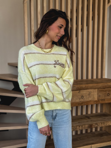 Pull ligné Love - Jaune Pull ligné Love - Jaune