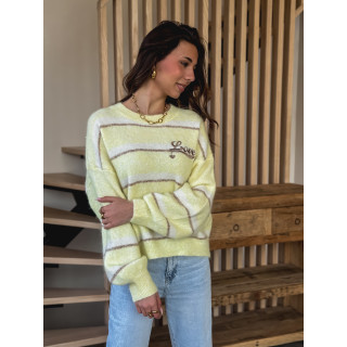 Pull ligné Love - Jaune