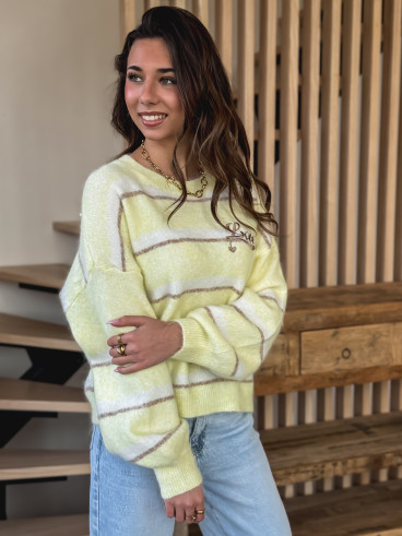 Pull ligné Love - Jaune Pull ligné Love - Jaune