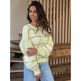 Pull ligné Love - Jaune