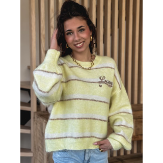 Pull ligné Love - Jaune