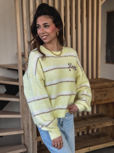 Pull ligné Love - Jaune Pull ligné Love - Jaune