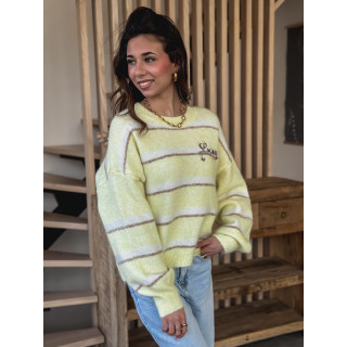 Pull ligné Love - Jaune