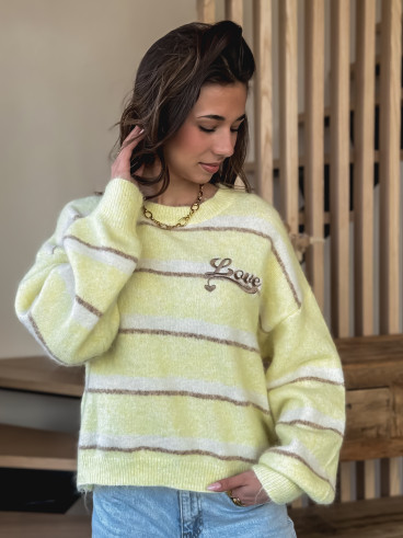 Pull ligné Love - Jaune Pull ligné Love - Jaune