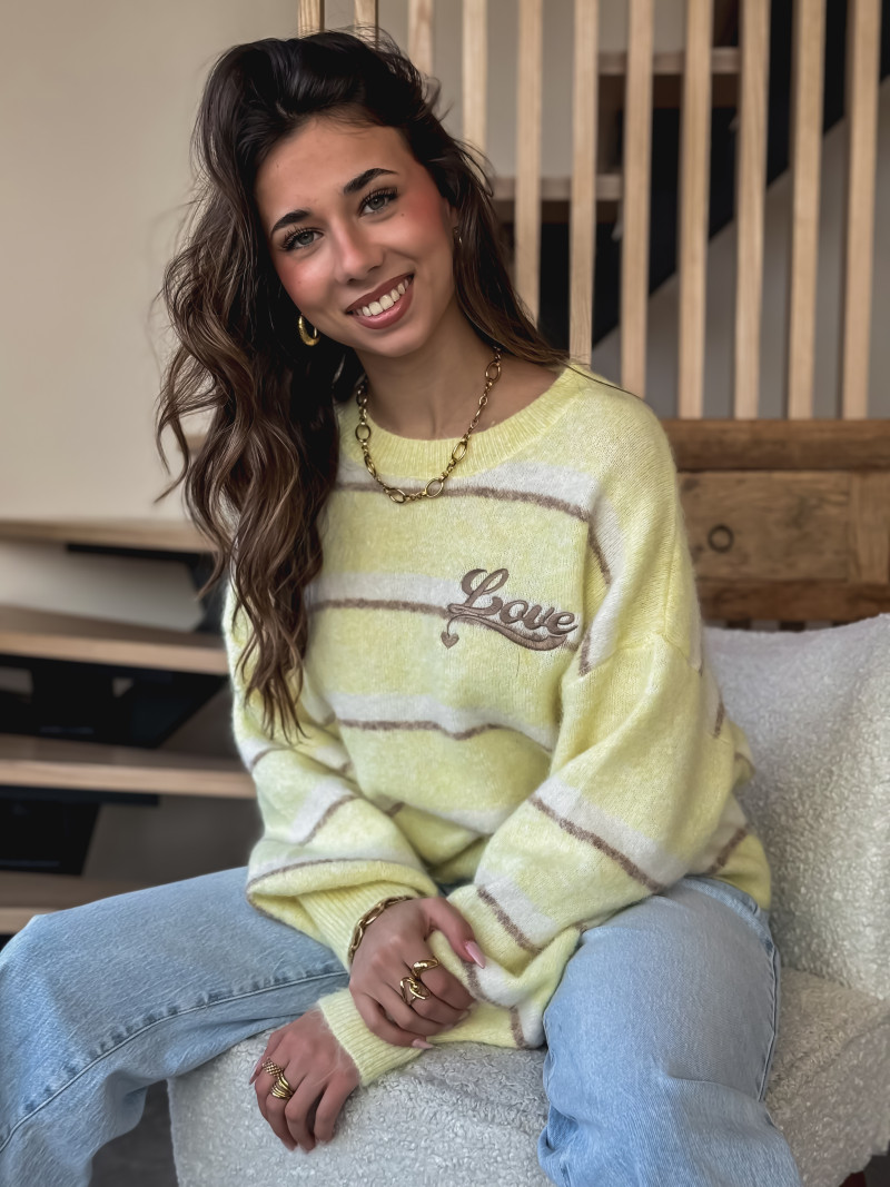 Pull ligné Love - Jaune Pull ligné Love - Jaune