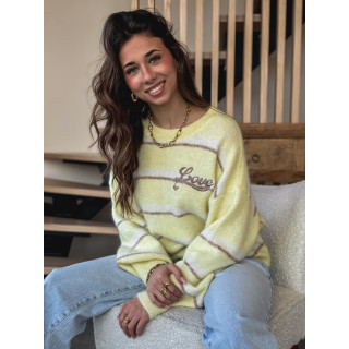 Pull ligné Love - Jaune