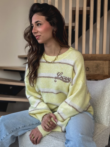 Pull ligné Love - Jaune Pull ligné Love - Jaune