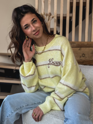 Pull ligné Love - Jaune Pull ligné Love - Jaune