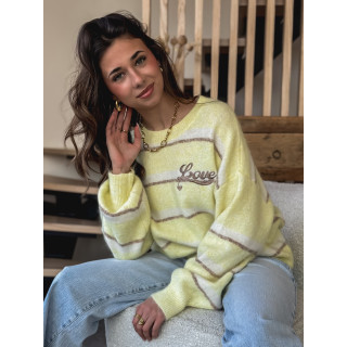 Pull ligné Love - Jaune