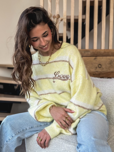 Pull ligné Love - Jaune Pull ligné Love - Jaune