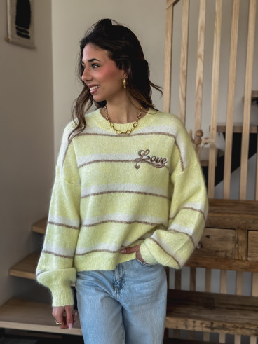 Pull ligné Love - Jaune Pull ligné Love - Jaune