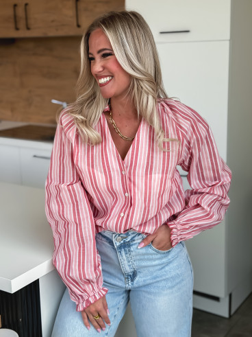 Chemise lignée Fénella - Rose