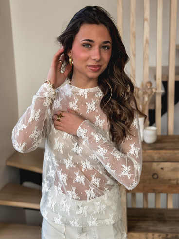 Blouse à motifs Séverine - Blanc