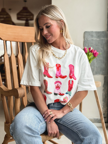 T-shirt Alvarado - Blanc/rose