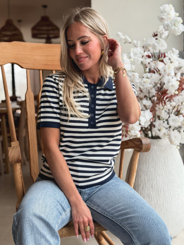 Polo ligné Clarence - Bleu marine/Blanc