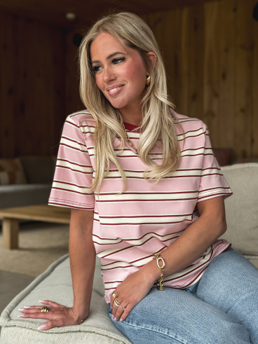 T-shirt ligné Ozyra - Rose