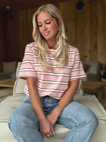 T-shirt ligné Ozyra - Rose