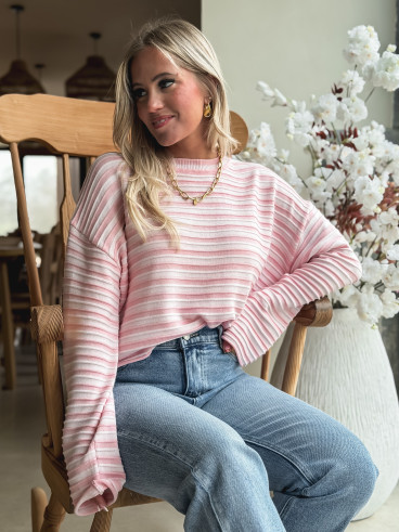Pull ligné Roulia - Rose