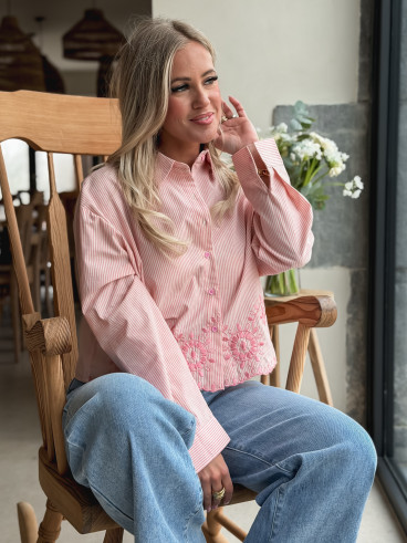 Crop Chemise Lignée - Rose