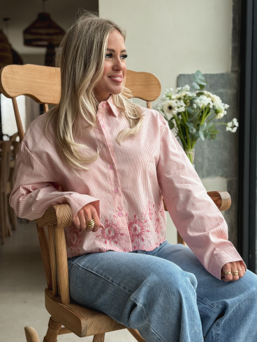 Crop Chemise Lignée - Rose