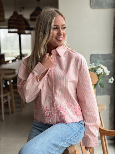 Crop Chemise Lignée - Rose