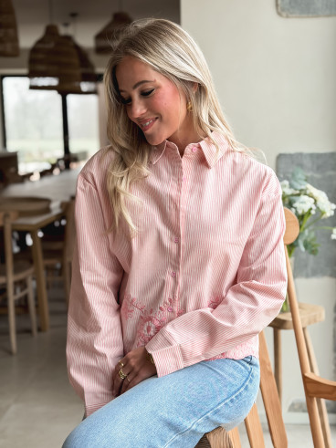 Crop Chemise Lignée - Rose