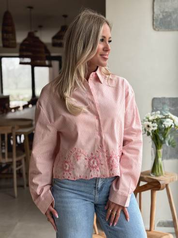 Crop Chemise Lignée - Rose