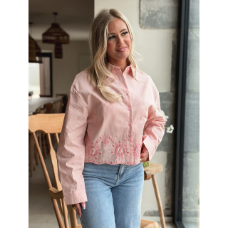 Crop Chemise Lignée - Rose