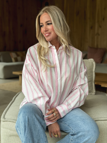 Chemise lignée Linoa - Rose