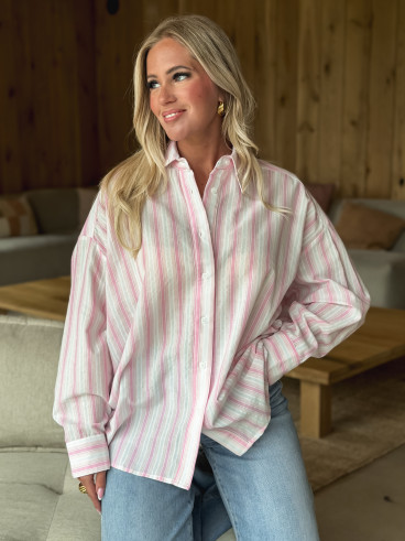 Chemise lignée Linoa - Rose