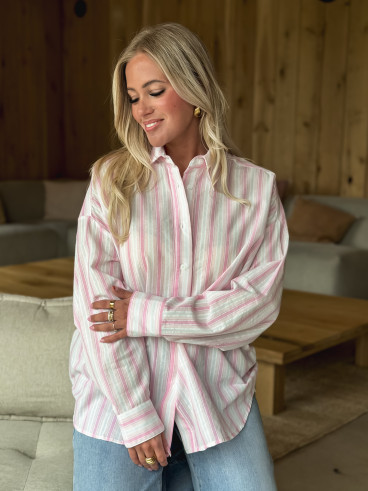 Chemise lignée Linoa - Rose