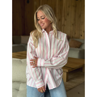 Chemise lignée Linoa - Rose