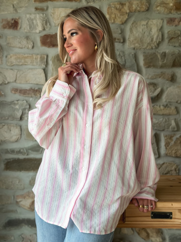Chemise lignée Linoa - Rose