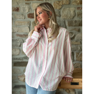 Chemise lignée Linoa - Rose