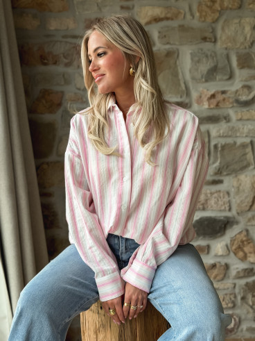 Chemise lignée Linoa - Rose