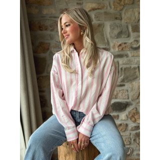Chemise lignée Linoa - Rose