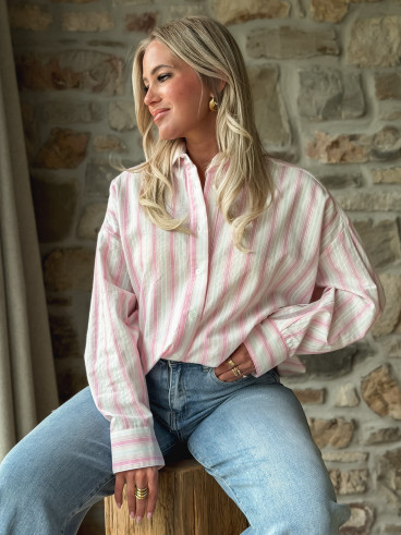 Chemise lignée Linoa - Rose