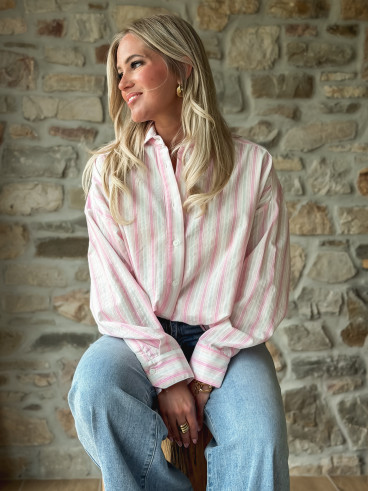 Chemise lignée Linoa - Rose