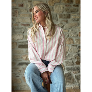 Chemise lignée Linoa - Rose