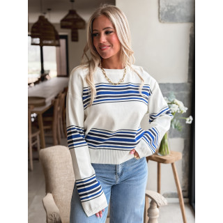 Pull ligné Anila - Ecru/Bleu