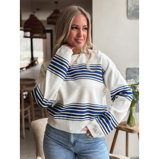 Pull ligné Anila - Ecru/Bleu