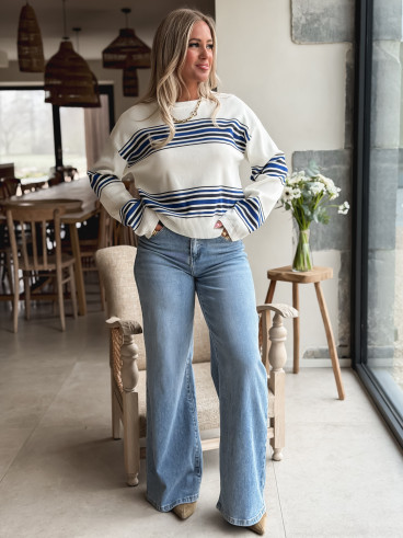 Pull ligné Anila - Ecru/Bleu