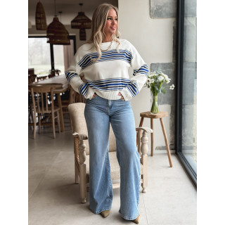 Pull ligné Anila - Ecru/Bleu