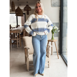 Pull ligné Anila - Ecru/Bleu