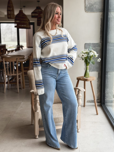 Pull ligné Anila - Ecru/Bleu