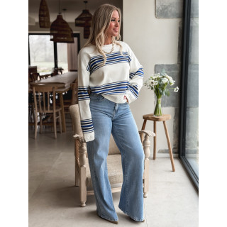 Pull ligné Anila - Ecru/Bleu