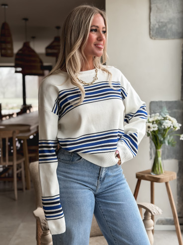 Pull ligné Anila - Ecru/Bleu